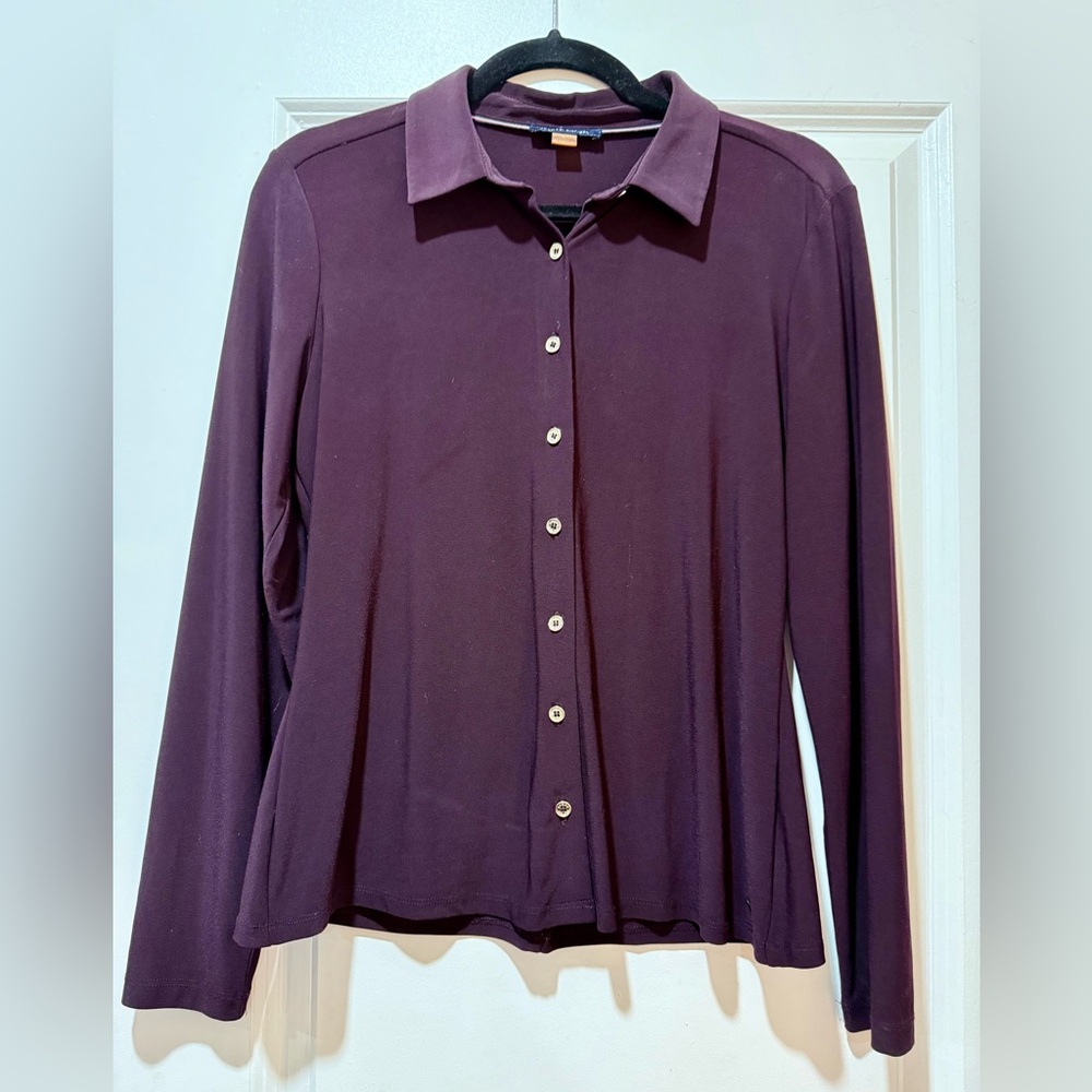 Tommy Hilfiger Deep Purple Button Down Blouse with Gold Buttons